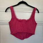 Altar'd State Hot Pink Corset Top with Shimmer Lace Neckline Photo 3