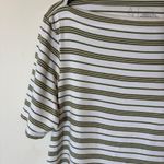 Joie Striped Boat Neck Tee Top White Olive Green XL/TG Short Sleeve Photo 2