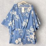 New BloomChic Floral Tunic Top Women 28 Plus Size Blue White Flowy Sleeve V Photo 0