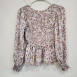 Japna Floral Spring Sunflower Print Pastel Pink Ruched Smocked Blouse Top Size S Photo 4