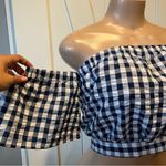 Gimmicks by BKE Gimmicks S Navy White Gingham Off-Shoulder crop Top tie in back Photo 1