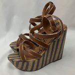 Kelsi Dagger  Stylish Brown Wedge Sandals with Blue and Tan Stripe Soles size 8 Photo 0