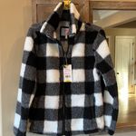 Cozy Sherpa Sherpa Cozy Jacket Fluffy Zip Black White Buffalo Checkerboard Comfy Womens M Photo 9