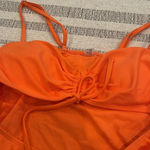 Haloon Womens Ruched Spaghetti Strap Cutout High Leg One Piece Swimsuit Swimwear Orange Size L Photo 7