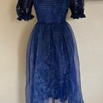 Lulus NWOT Significant Splendor Navy Organza Pleated Puff Sleeve Midi Dr… Photo 0