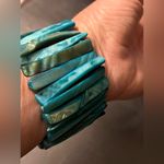 Chunky Turquoise Blue Green Brown Abalone Stone Bracelet stretchy summer boho Photo 4