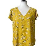 H&M Blouse V-neck Short Sleeves Popover Yellow White Floral Women’s Size 10/M Photo 11