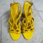 Tory Burch  Bright Yellow Leather Strappy Basket Woven Covered Heel Sz 7 Photo 5