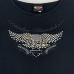 Harley Davidson Women's Black Logo Studded‎ Short Sleeve Baby Tee T Photo 2