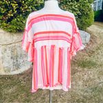 THML Pink Orange Striped Peasant Top XS Ruffle Flutter Sleeve Cotton Boho Peplum Photo 2