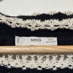 Mango  Crochet Knit Sweater Size Large Short Sleeve Polo Black Cream Photo 2