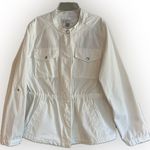 Liz Claiborne Women's Light Jacket Cinch Waist Pockets Safari White Size L Photo 0