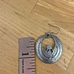 Vintage Egyptian Goddess Isis Pewter Dangle Earrings Winged Boho Gray Photo 4