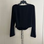 ZARA  Black Ruched Tie-Front Long Sleeve Crop Top | Adjustable Drawstring | Size Photo 1