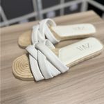 ZARA  Women's White Criss Cross Leather and Jute Slides Sandals Photo 2