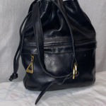 AMERICANA BY SHARIF SMOOTH BLACK LEATHER BUCKET BAG GOLD HARDWARE Photo 0