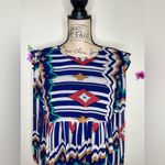 Umgee  Aztec Babydoll Style Southwestern Print Design Blue & White Dress Size L Photo 4