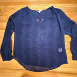 Joie  Navy 100% Silk‎ Blouse Large | Sheer Snakeskin Print Long Sleeve Top Photo 0