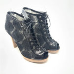Stuart Weitzman Stuart Weizeman Black‎ Lace-Up Floral Heel Booties Photo 1