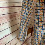 Vintage Handmade 60s Floral Fabric Long Sleeve Side Slit Mumu Dress Yellow Size M Photo 6