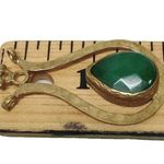 Vintage Antique Artisan Persian Turkish Brass Pearshape Green Teardrop Pendant Photo 2