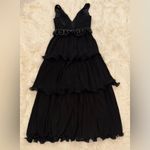 Mac Duggal NWOT 49281 V neck Rosette Trimmed Waist Tired Black Gown Sz 10 Photo 7