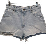Rollas High Rise Slim Dusters Light Wash Distressed Denim Shorts Photo 0