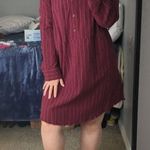 Umgee  • Red Striped Long Sleeve Shirt Dress with Pockets Fringe Hem Medium Photo 8