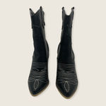 Black Blue Snakeskin Print Western Cowgirl Point Stacked Block Heel Mid Boot 38 Size 7 Photo 1