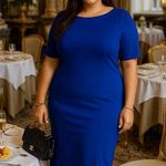 Torrid  Stretch Bodycon Midi Dress Blue Bright Summer Spring Brunch Wedding Party Photo 1