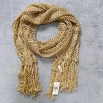 Loft  Womens Fringe‎ Scarf Metallic Gold Crochet Open Weave Lightweight Shawl Photo 2