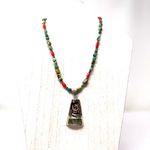 Vintage Navajo sterling silver Kokopelli, inlaid green Jasper, turquoise nklc Photo 3