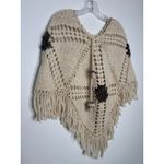 American Vintage Vintage 1970s Handmade Crochet Poncho with Mushroom Tassel Ties & Fringe S-M Photo 6