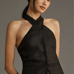 Reformation NWT  Tate Linen Top‎ Black Halter Size 10 Button Front Photo 0