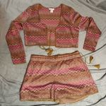 House of Harlow 2 pc Set Knit Shorts & Tie Front Top/Cardigan Sz L Chevron Pink Size L Photo 1