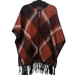Rachel Zoe Plaid Oversized Poncho Sweater Turtleneck Orange Black Size L/XL Photo 0