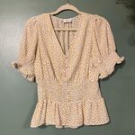 Sienna Sky Cream Smocked Peplum Blouse with yellow little flowers. Size M Photo 1