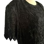 Vintage 80’s 100% Silk Jet Black Beaded Stunning Tiered Skirt Dress. Size 1X Photo 3