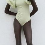 ZARA NWOT  Green Cotton Ribbed Ruffle Bodysuit Small Photo 2