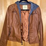 Hooded Faux Leather Jacket Brown Photo 2