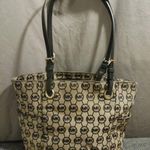 Michael Kors Jet Set Tote Leather and Canvas Black and Tan Logo Photo 0