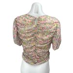 Mango MNG Multicolor Ruched Cinched Floral Short Puff Sleeve Crop Blouse Top L Photo 1