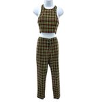 NBD x Naven Plaid Crop Top & Pants Set XS/S Red Yellow Black Check 2-Piece Photo 3