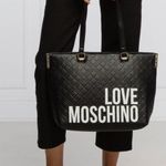 Moschino LOVE Faux Leather Black Quilted Shoulder Purse Tote Bag Double Strap Photo 0