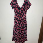 Karin Stevens Vintage 90s Black Rose Print Semi Sheer Midi Dress Size 6 Photo 2
