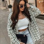 ZARA Tweed Weave Houndstooth OVERSHIRT Jacket Blazer Green/White Size XS NEW Photo 6