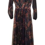 Marchesa Notte Dark Purple Sheer Rose Floral Plunging V Photo 1