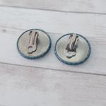Vintage Clip On Earrings Blue Teal Scale Like Design Circle Photo 6