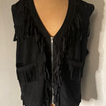 CooFandy Black Sleeveless Zip Up Fringe Vest L Cowgirl Western Country Witchcore Size XL Photo 0