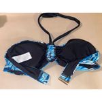 Time & Tru Time Tru Bandeau Bikini Top Small Blue Tropical Print Padded Adjustable Tie Back Photo 1